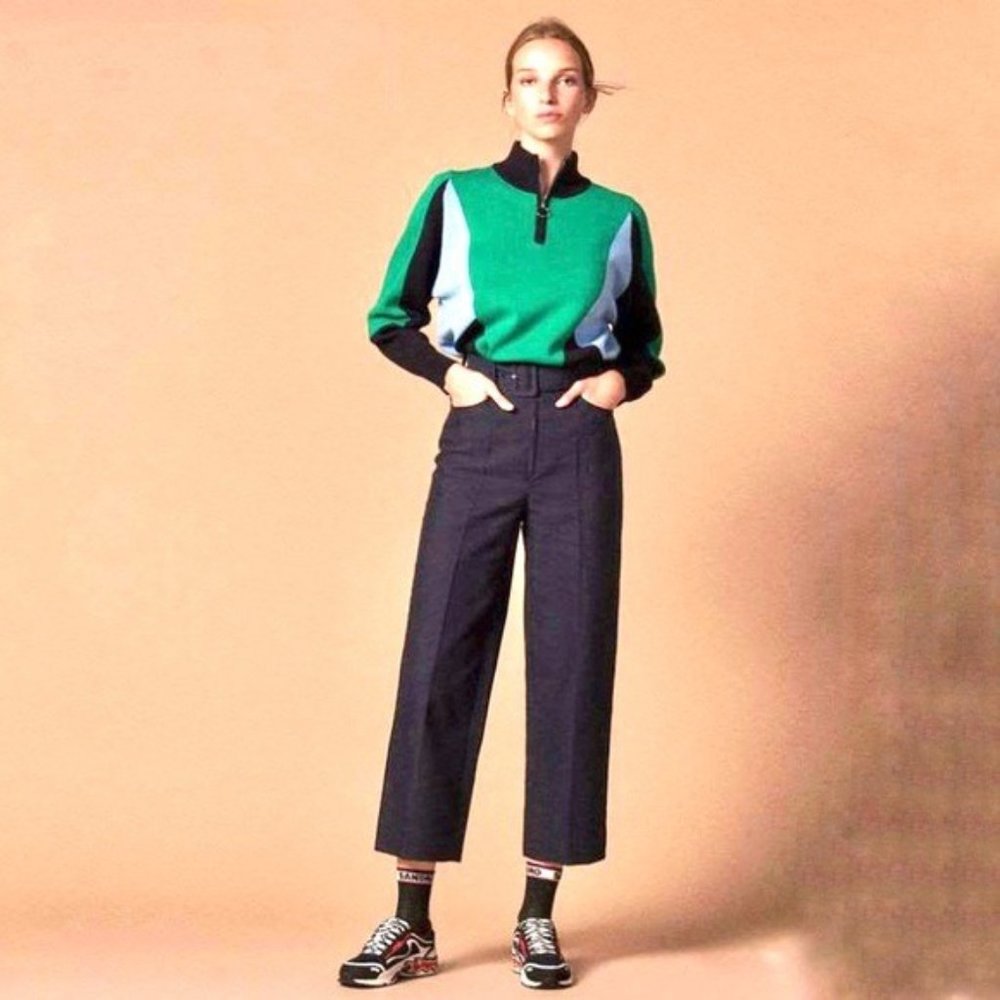 Sandro NEW Cropped Belted High-Waist Trousers, 28 - Picture 6 of 14